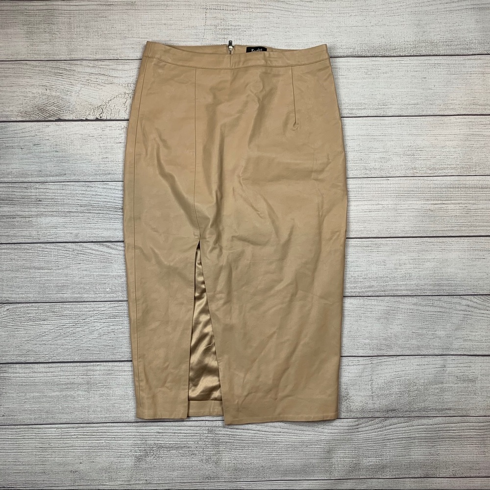 Beige Faux Leather Pencil Skirt
